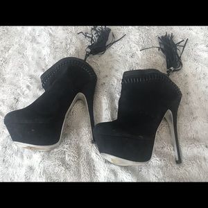 Faux Suede tassel heels